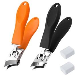GGesii 2 Pieces Oblique Nail Clippers, Nail Clippers, Toenails, Professional Toenail Scissors with Large Opening, Ergonomic Nail Clippers, for Hand and Toenails (Orange and Black)