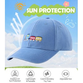 Toddler Hats Baby Boy Baseball Hat Cap Cute Embroidery Toy Train Adjustable Cotton Washed Vintage Cowboy Sun Hat for Boys Girls Age 3-8 Years Blue