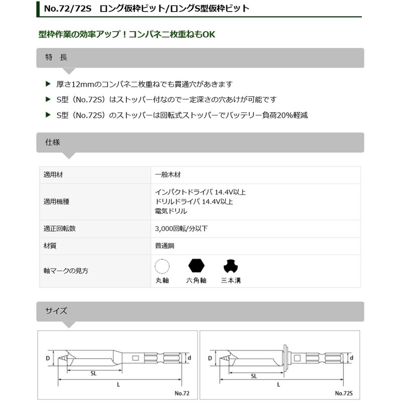 Star-M 72S-150 Long S-Shaped Temporary Frame Bit, 0.6 inches (15