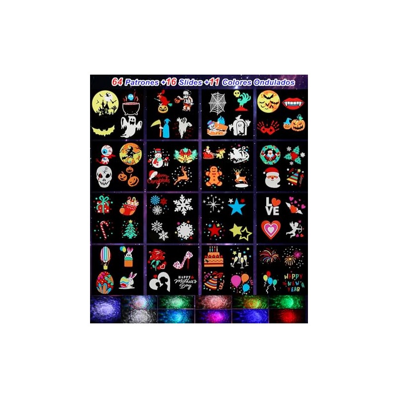 Purplecrystal Proyector Luces LED Navidad Halloween Exterior 64 Patrones