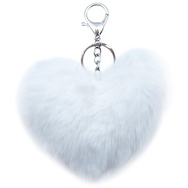 Xsclpomddy 7 Stück Künstliche Kaninchenhaar Flauschigen Liebesherz Pom Pom Schlüsselanhänger Taschen Koffer Rucksäcke Zubehör Charm Auto Schlüsselring für Damen