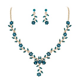 Clearine Women's Wedding Jewellery Set Leaf Cluster Flower Crystal Pendant Necklace Dangle Earrings for Bride, Alloy Steel Crystal Alloy steel, Topaz