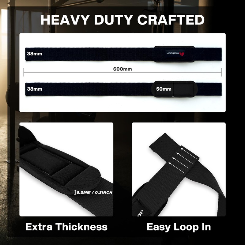 METEOR Weightlifting Straps for Grip and Stability, 60cm Cotton Blelnd