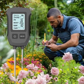 Garden Soil Tester,Digital Soil Moisture Meter - 5-in-1 Earth Moisture Fertility Detector, Dirt Temperature Testing Device for Orchard Farm