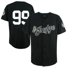 Hammer of Judge Men's 99 Baseball Jersey Embroidered Patches Sewn Black Jersey(XL, Black)