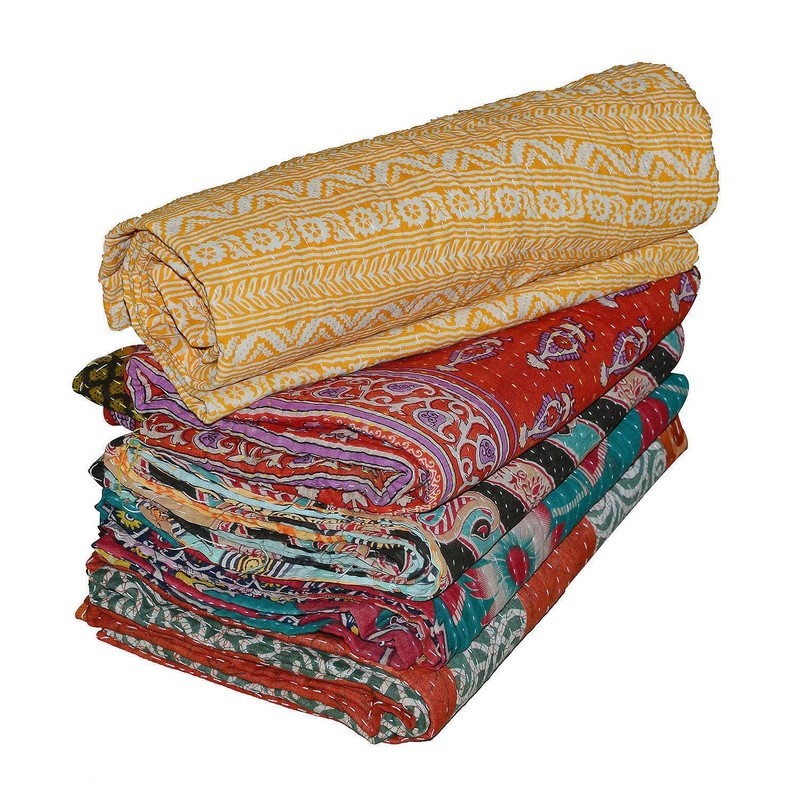 Radhykrishnafashions Kantha Handmade Vintage Indian Style Reversible Kantha Blanket Set