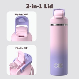 OISIZ Insulated Water Bottle 24 oz with 2-in-1 Straw and Spout Lid, Leakproof and BPA Free, Keep Cold 24H, Vacuum Stainless Steel Water Bottle for School, Travel and Sports, All Dishwasher Safe