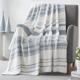 WRENGONGE Grey Blue Throw Blanket, 50x70 Soft Cozy Microfiber Striped Throw Blankets for Couch, Sofa, Bed, Travel, Lightweight Fluffy Warm Plush Decorative Blankets for Women, Men,Kids Gift