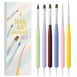 Gel Polish Nail Art Brushes, 6 Pcs Dual-Ended Art Design Pens with Case for Gel & Acrylic - Clean Up, Dotting, Liner, French Tip Tools for Nail Design, Extension & Manicure, DIY Kit Gift for Women
