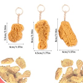 DALAETUS 3 Pcs Realistic Fried Chicken Keychain Set, Keyring for Chef, Novelty Chicken Thighs Key Ring for School Bag, Keys, Suitcase