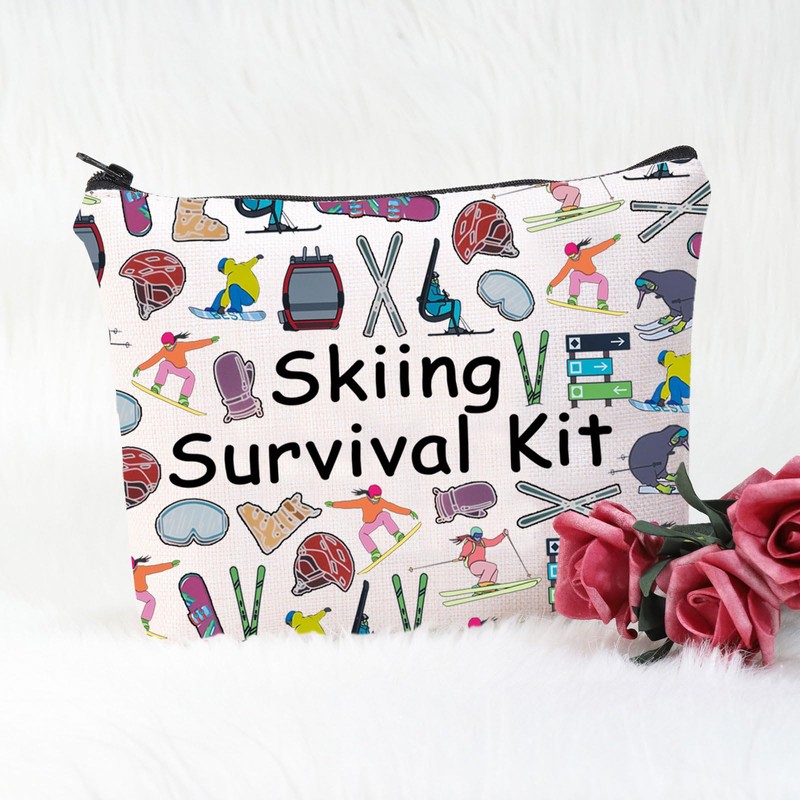POFULL Skiing Gift for Women Makeup Bag Skiing Team Gifts