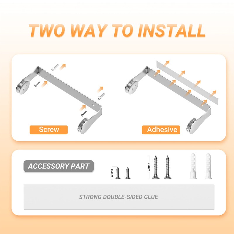 Paper Towel Holder Under Cabinet, Wall Mount, One-Handed Tear, Stainless