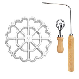 Bunuelos Mold Rosette Iron Molds Set with Wooden Handle - Lotus Flower Bunuelos Cookie Maker Mold with Pasta Cutter Wheel for Home and Kitchen Use