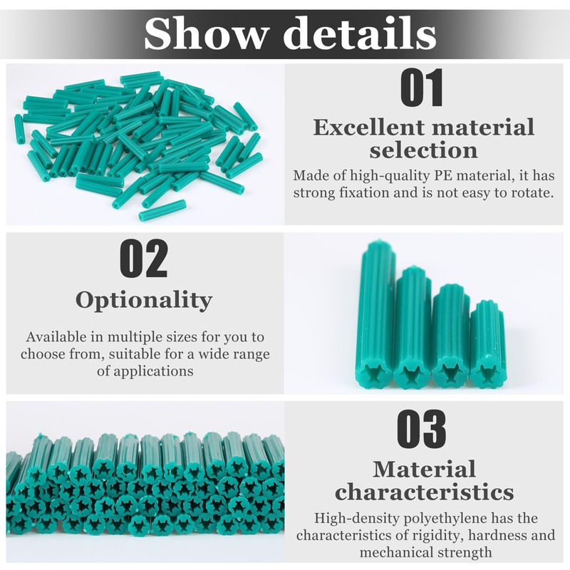 Lineshading 500pcs Expanding Plastic Screw Anchors 1/4" Hole Green Plastic