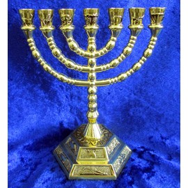 12 tribus de Israel Templo de Jerusalén Menorah Gold, 5 pulgadas