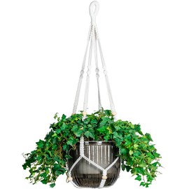 Melphoe Self Watering Hanging Planters for Indoor Plants, 1 Pack 8.3 Inch Outdoor Hanging Plant Pot Basket, 2 Kinds of Plant Hangers Macrame 35.5’’ & Metal Chain 19.6’’ Long for Garden Home Decor