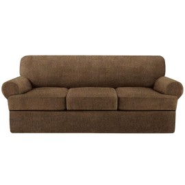 Jcones 4 Piece T Cushion Sofa Slipcovers Stretch Couch Cover Furniture Covers with 3 Individual T Cushion Covers, Machine Washable for Living Room (Chocolate, 3 Cushions)