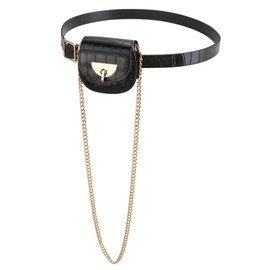 CHIC DIARY Waist Belt with Small Pocket Mini Waist Bag Women's Fashion Bum Bag Belt Bag Belt with Chain, black