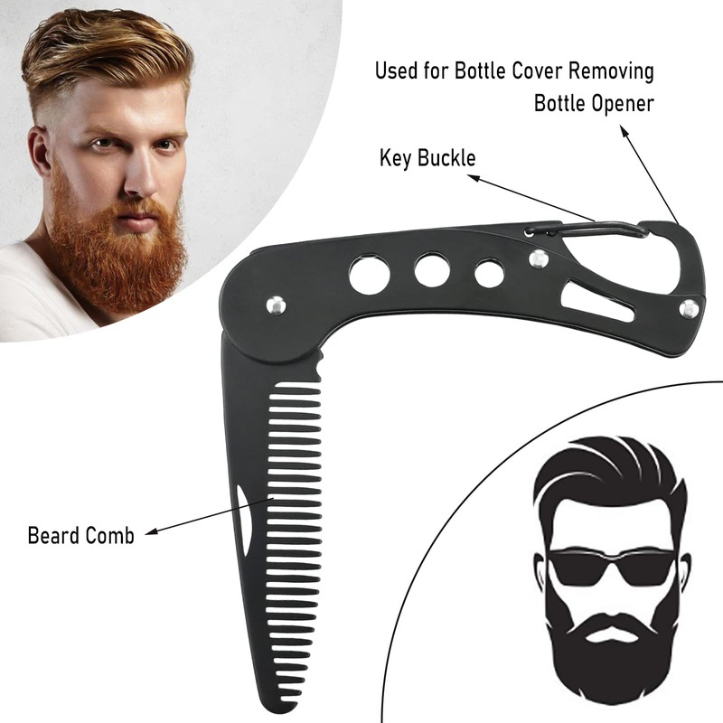 YancLife Beard Comb, Stainless Steel Folding Beard for Men Grooming