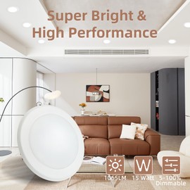 6 Inch LED Disk Lights, Dimmable Flush Mount Ceiling Lights, 4000K Cool White, 15W, 1050LM Low Profile LED Recessed Lighting, Installs into Junction Box Or Recessed Can, ETL, 24 Pack