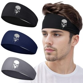 Sweat Bands Headbands Men Headbands for Men 3pcs Sweatbands for Men Cooling Skull Printing Workout Headbands for Men Women Sport Running Head Bands Mens Elastic Hairband for Men Gym Tennis Basketball