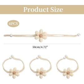 Rundago Curtain Tiebacks, 4 Pieces Flower Curtain Ties, Decorative Curtain Holdbacks for Children's Room, Living Room and Bedroom, Hand Knitted Cotton Curtain Holdbacks, Beige Flower