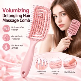 Hollow-Out Fine-Tooth Detangling and Volumizing Hair Comb for Real Hair and Wigs