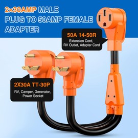 Nilight RV Y Splitter Adapter Cord 30 Amp to 50 Amp TT-30P Male Plug to 14-50R Female Receptacle Heavy Duty Electrical STW Wire Waterproof Cord for RV Camper Van Trailer