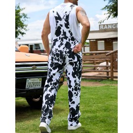 YXLUOKY Cow Print Overalls for Men Animal Pants Fall Jumpsuit Bibs Coveralls(Cow Print,S)