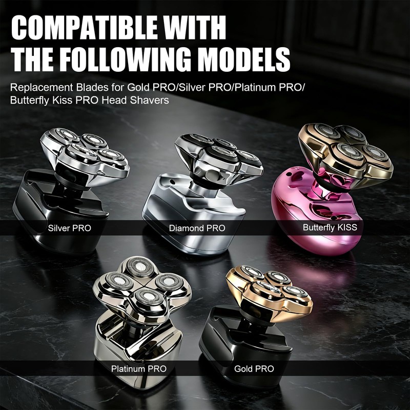 Pro 4 Shaver Replacement Heads for Skulls Pitbulls Series,Gold PRO/Silver