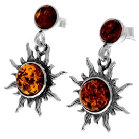 Beautiful 925 Sterling Silver & Baltic Amber Designer Earrings SilverAmber - 5334