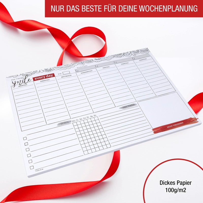 Weekly Planner Pad Including Habit Tracker, 50-Sheet Organiser without Date,