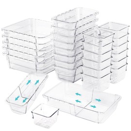 Pansente 25 PCS Adjustable Desk Drawer Organizer, Acrylic Clear Drawer Organizers, 3 Size Desk Drawer Organizer for Cosmetics, Jewellery, Office, Gadgets, Kitchenware