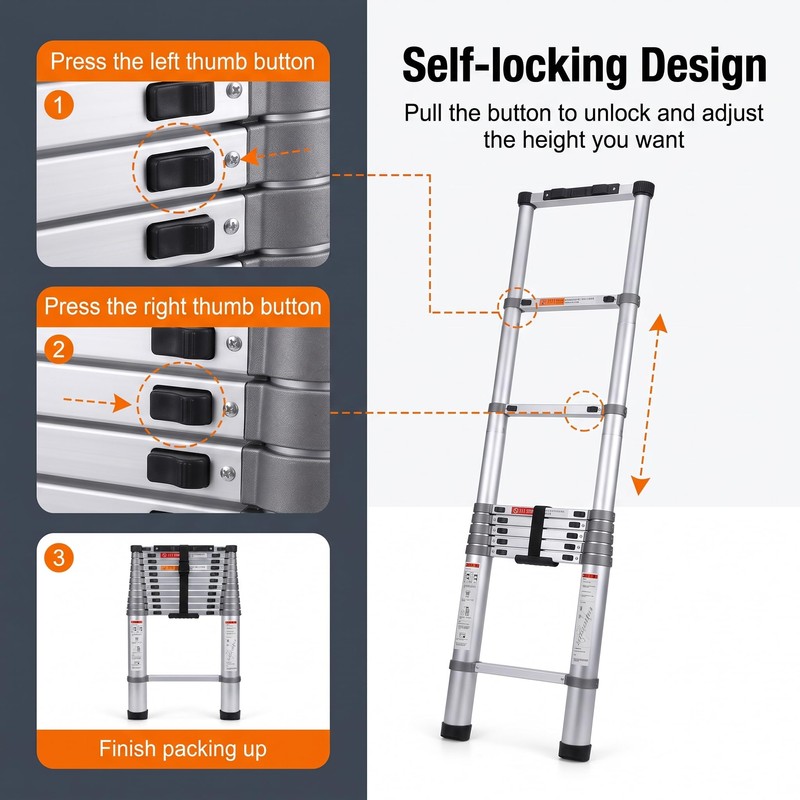 Telescoping Ladder 14 FT, Aluminum Lightweight Extension Ladder Up to
