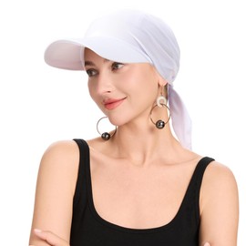 ZLYC Women's Summer Chemo Headwear Brim Visor Hat Beanie Hat, Plain White, Unit size
