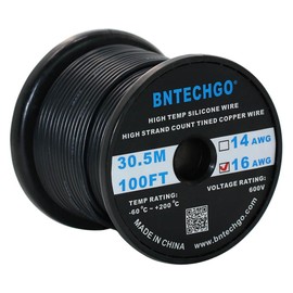BNTECHGO 16 Gauge Silicone wire spool 100 ft Black Flexible 16 AWG Stranded Tinned Copper Wire
