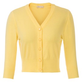 Belle Poque Women's 3/4 Sleeve Cropped Cardigan Shrugs Button Down Sweater Yellow XXL