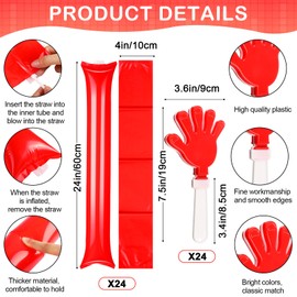 Yunsailing 96 Pcs Noisemakers Team Spirit Accessories Include 24 Hand Clappers 24 Cheerleading Pom Poms 24 Thunder Stick 12 Cheer party blowers 12 Plastic Whistle for Spirit Week Sport (Red White)