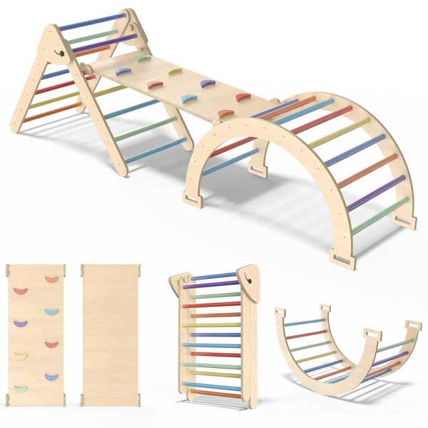 7 in 1 Montessori Pikler Triangle Set, Foldable Wooden Pickler-3