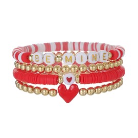 Surfer Heishi Bracelets Valentine's day Bracelet Set for Women Love Heart Stackable Charm Stretch Bracelets Clay Bead Bracelet Holiday Accessories Jewelry Gifts-G