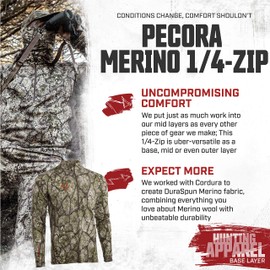 Badlands Pecora Midweight Merino 1/4 Zip - Wool Base Layer, Mud, Large