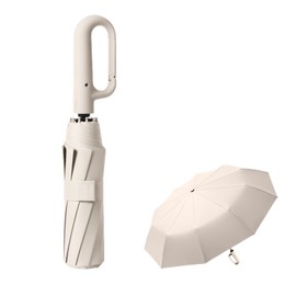 Travel Folding Golf Umbrella 10 Ribs Automatic Open/Close,Lightweight Compact Portable Backpack Car Parasol Outdoor,Sun/Rain,Anti 99 UV Protection UPF 50,Men Women Carabiner Handle Design