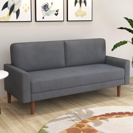EBELLO Corduroy Loveseat 67" Sofa, Minimalist Couch, 2 Seats Sofa Couch with 4 Solid Wooden Feet, Cozy Padded Seat Futon for Small Living Room, Apartment, Grey