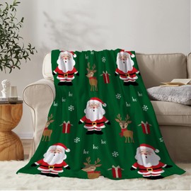 YeeJu Christmas Large Throw Blanket Green Christmas Santa Claus Throw Blanket for Couch Sofa Bed Soft Cozy Lightweight Fuzzy Plush Fleece Blankets and Throws Xmas Winter Holiday Blanket 50x70