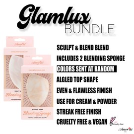 Glam Lux Beauty Amorus Blending Sponge Precision Blend (Angle Top) Makeup Blending Sponges Sculpt & Blend, No Streak, Dry/Wet Use, Flawless Application Beauty Blender (2, Random, Blender)