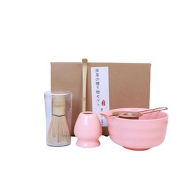 Matcha Whisk Set, Matcha Bamboo Whisk and Holder, Bamboo Scoop and Stainless Sifter, 5 Pcs Matcha Making Kit for Lover (Pink)