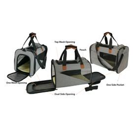 Carry-on Soft-Sided Pet Carrier for Large Medium Cats and Puppy up to 20lbs for Outdoor Travel in Green and Grey Color, Washable and Foldable Pet Carrier Bag 19Wx12.5Hx11D Inches (Grey)