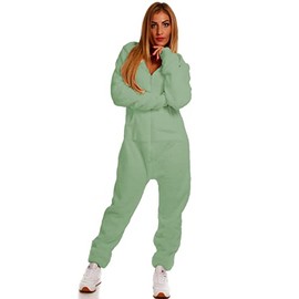 Crazy Age Teddy Fleece Teddy Fur Jumpsuit Fluffy and Cuddly Soft Warm One-Piece Full Body Suit Jumpsuit Warm (CA-J-620 Apple Green, M), apple green