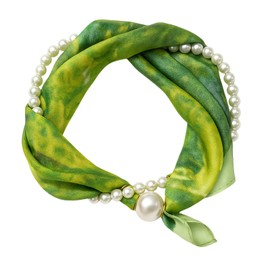 Women’s Magnetic Silk Necklace Scarf with Charm Buckle Satin Square Scarf for Neck Retro Paisley Floral Print (Botanic)