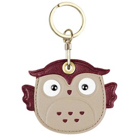 Moydolo Leather Anti-Lost Keychain Case for AirTags Holder, GPS Item Finders Keychain Cover Charms for Kids Pets Bags Keys - Brown Owl